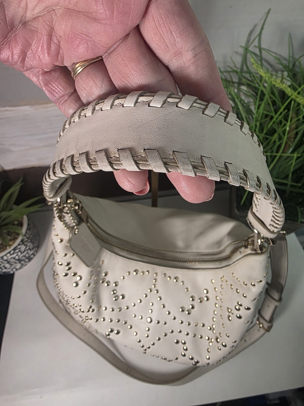 Coach Studded Leather Hobo Bag in Light Beige - Picture 5 of 11